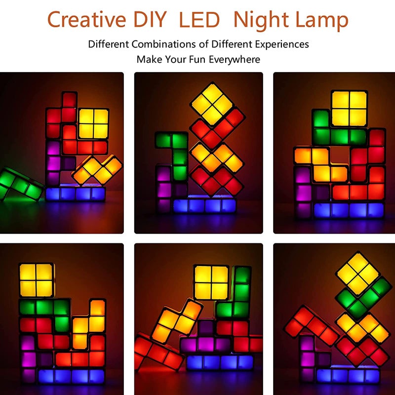 VEEKI Stackable Night Light, Stackable LED 7 Colors 3D Puzzles Night Light Induction Interlocking Desk Lamp, DIY Tangram Light Blocks Puzzles lamp for Bedroom Decor (US Plug) - Image 3
